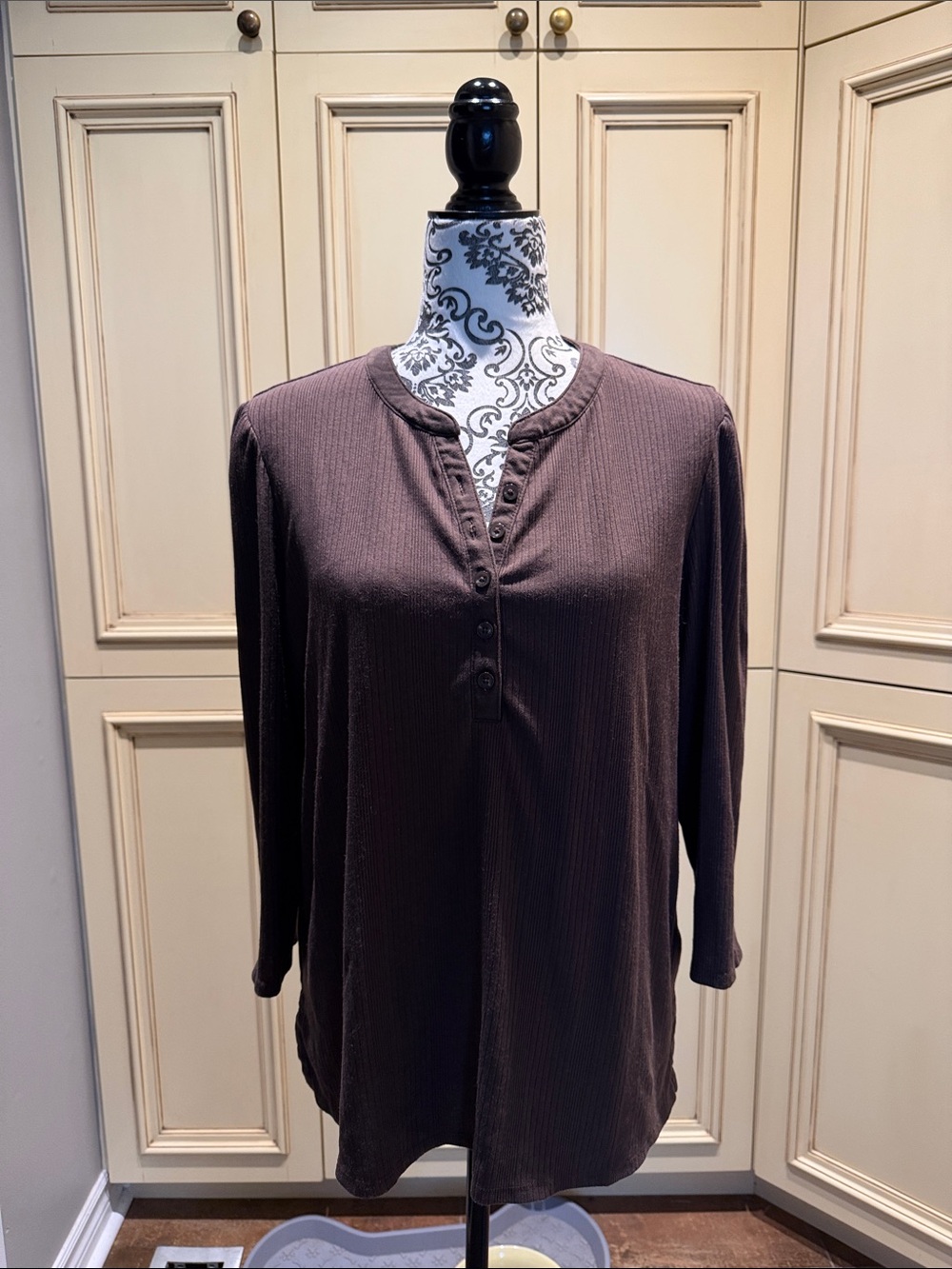 Denver Hayes Chocolate Brown Long-Sleeve Henley Top